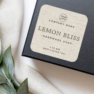 Light tan brown linen look square product labels