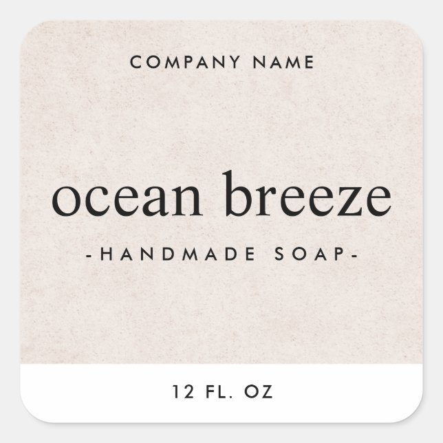 Light tan brown square product label (Front)
