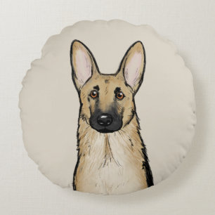 Light Tan German Shepherd Dog   Animal Art Round Cushion