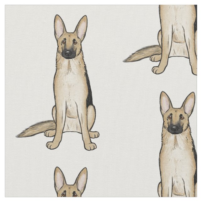 Light Tan German Shepherd Dogs Pattern | Pet Art Fabric (Close Up)