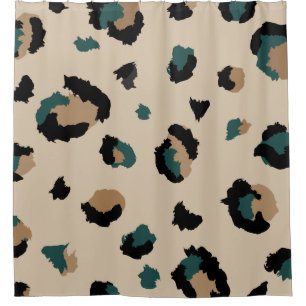 Light Tan Leopard Print and Teal Shower Curtain