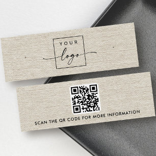 Light tan linen logo QR stud earring display card
