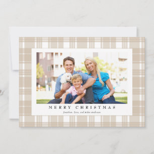 Light Tan Plaid Photo Christmas Holiday Card