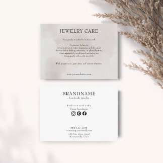 Light Taupe Abstract Watercolor Jewelry Care Card