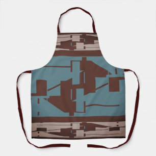 Light Taupe Brown Dark Teal Mediterranean Pattern Apron