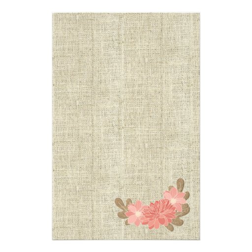 Image of Light Taupe Burlap with Dusty Rose Dahlia Cluster Stationery