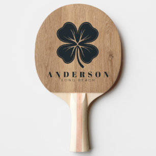 Light Teak Wood Four Leaf Clover with Name Ping Pong Paddle