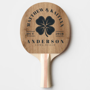 Light Teak Wood Irish Lucky Clover Wedding Crest Ping Pong Paddle