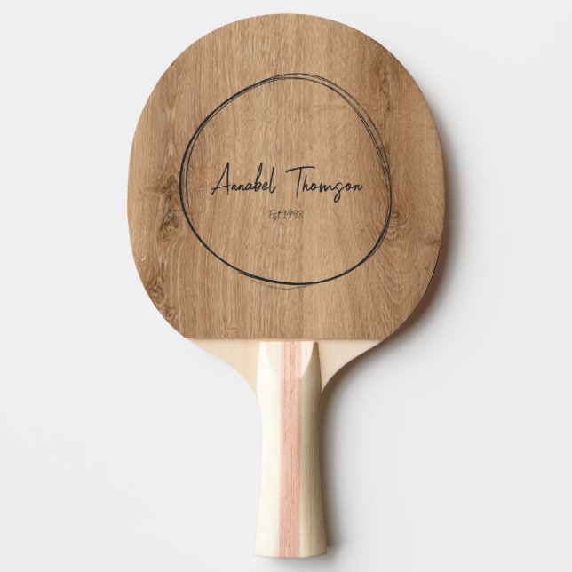 Light Teak Wood Name in Drawn Circle  Ping Pong Paddle (Front)