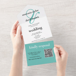 Light Teal Ampersand QR Code All In One Invitation