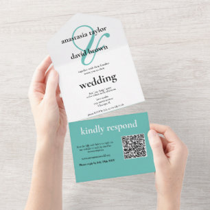 Light Teal Ampersand QR Code All In One Invitation