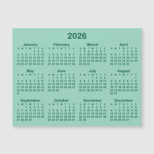 Light Teal and Hunter Green 2026 Magnetic Calendar