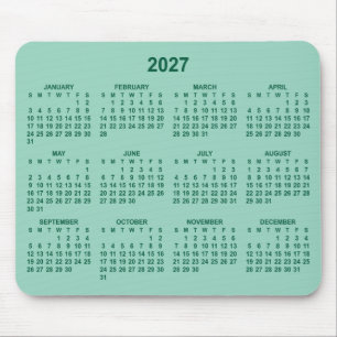 Light Teal and Hunter Green 2027 Calendar Mouse Mat