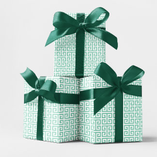 Light Teal and White Greek Key Pattern Wrapping Paper