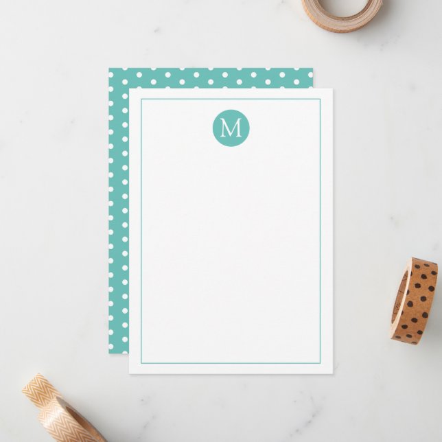 Light Teal and White Polka Dot Monogram Card (Front/Back In Situ)