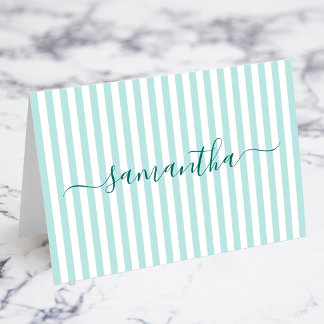 Light Teal and White Stripes Signature Place Cards