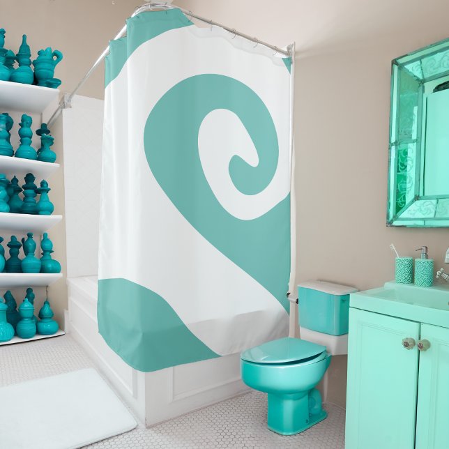 Light Teal and White Swirl Wave Shower Curtain (Creator Uploaded)