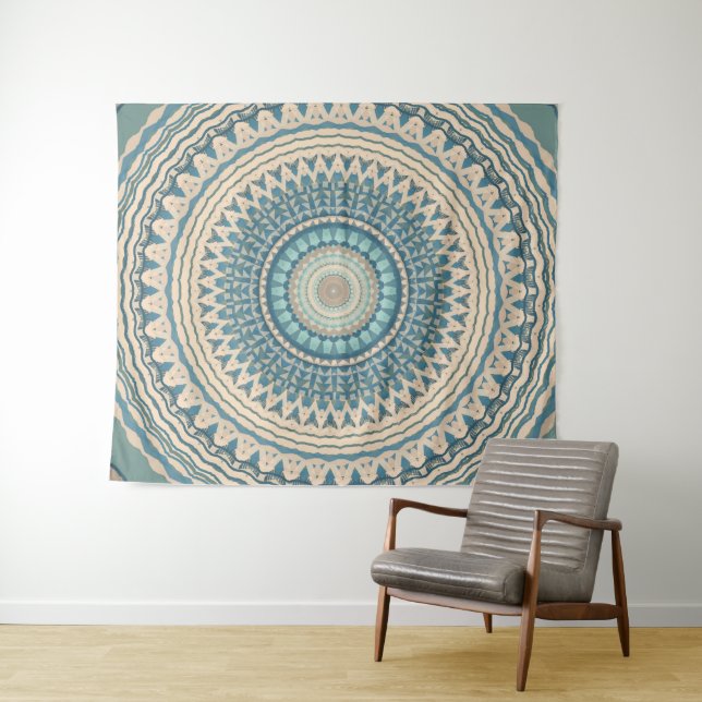 Light Teal Beige Mandala Tapestry (In Situ (Horizontal))