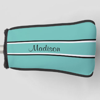 Light Teal Black Stripe Script Name Monogram Golf Head Cover