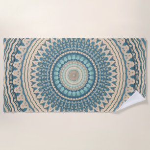 Light Teal Blue Beige Mandala  Beach Towel