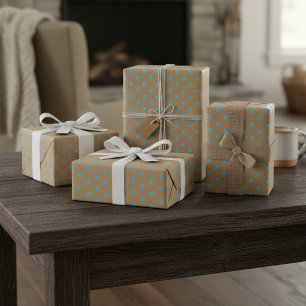 Light Teal Blue Green Dots Rustic Brown Kraft Gift Wrapping Paper