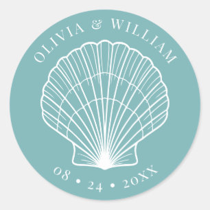 Light Teal Blue Seashell Beach Coastal Wedding  Classic Round Sticker