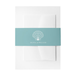 Light Teal Blue Seashell Beach Minimal Wedding Invitation Belly Band