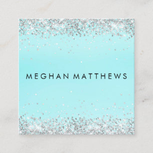 Light Teal Blue Sparkle Beauty Stylist Square Business Card