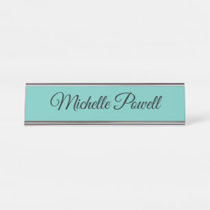 Light Teal Colour Trendy Script Modern Desk Name Plate