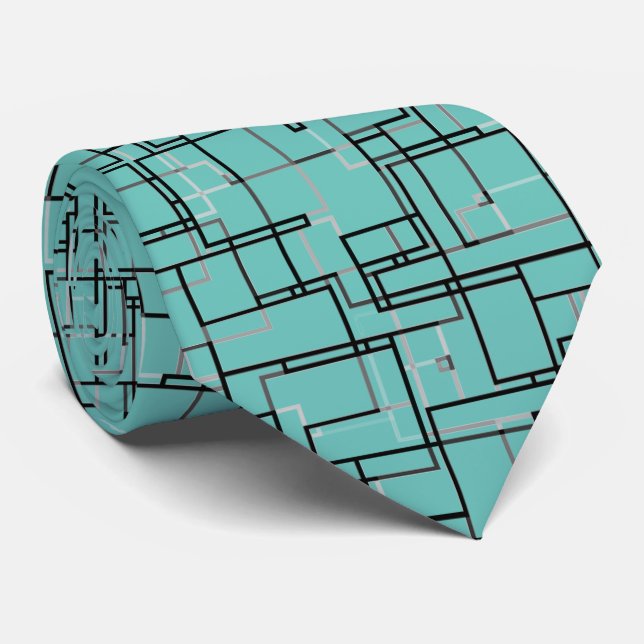Light Teal Cool Trendy Modern Pattern  Tie (Rolled)