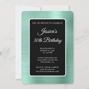 Light Teal Foil Black and White 30th Birthday Invitation