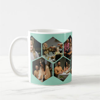Light Teal Geometric Hexagon Photo Collage Coffee Mug