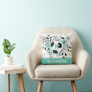light teal girls sports room soccer balls stars cushion