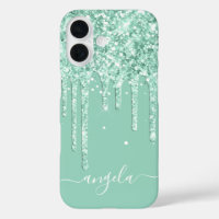 Light Teal Glitter Drips Glam Signature