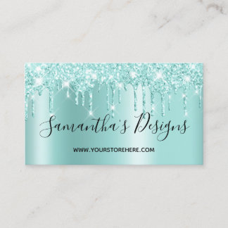 Light Teal Glitter Drips Ombre Online Store Business Card