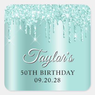 Light Teal Glitter Drips Shimmer Drop Shadow Square Sticker