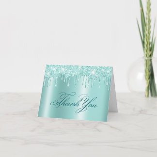 Light Teal Glitter Drips Shimmer Thank You Card