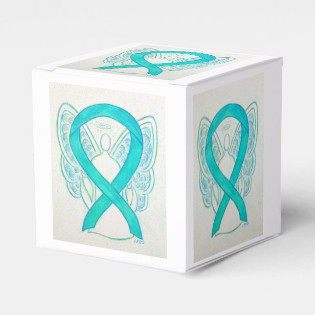 Light Teal Green Awareness Ribbon Party Favour Box (Front Side)