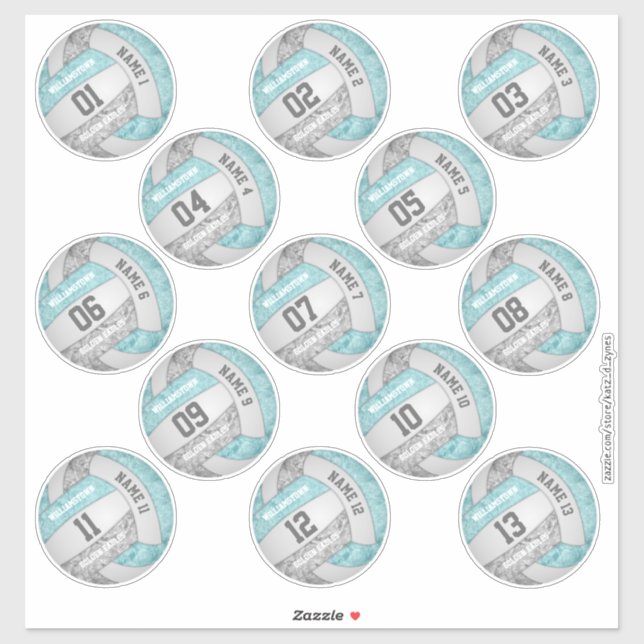 light teal grey volleyball player set of 3 inch (Sheet)