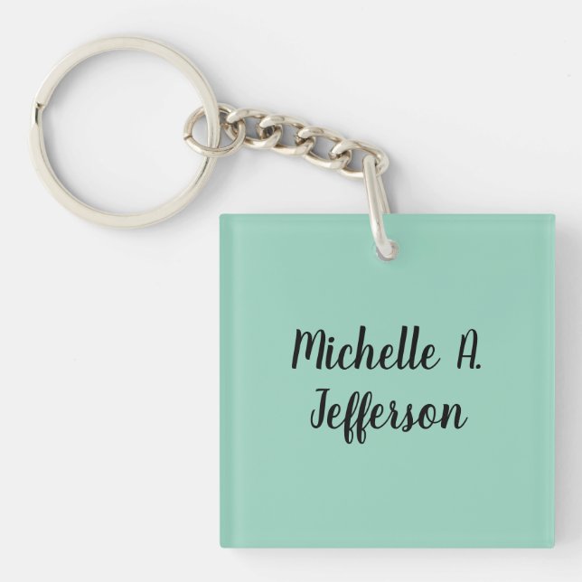 Light Teal Handwriting Creative Trendy Name Key Ring (Front)