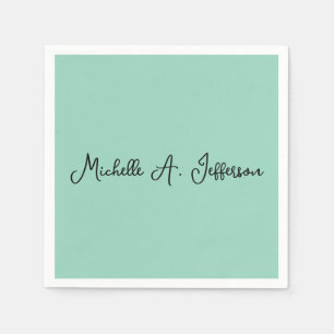 Light Teal Handwriting Creative Trendy Name Napkin