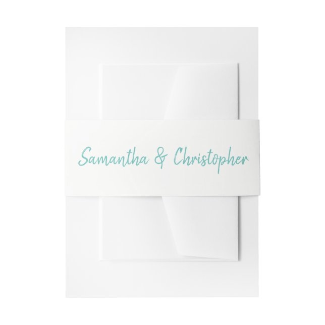 Light Teal Handwritten Marker Style Cursive Invitation Belly Band (Front Example)