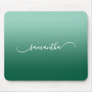 Light Teal Hunter Green Ombre Curved Swash Name Mouse Mat