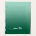 Light Teal Hunter Green Ombre Curved Swash Name Planner<br><div class="desc">Create your own elegant curved swash signature style script blank planner for her. If you change the font colour, make sure to customise the drop shadow colour. Modern classy curved swash handwritten calligraphy script style for her. The background features a light teal to hunter green gradient graphic. You can delete...</div>