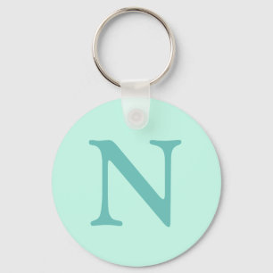 Light Teal Initial Letter Trendy Pastel Mint Blue Key Ring