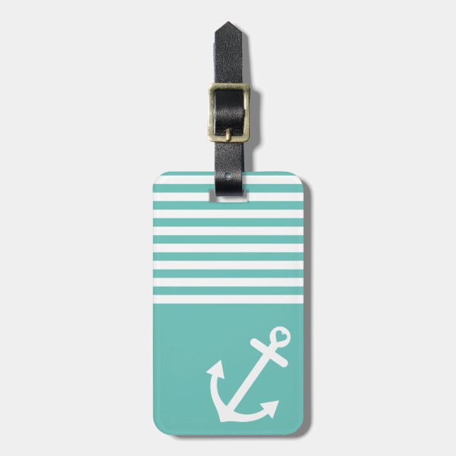 Light Teal Love Anchor Nautical Luggage Tag (Front Vertical)