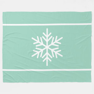 Light Teal Mint White Snowflake Horizontal Stripes Fleece Blanket