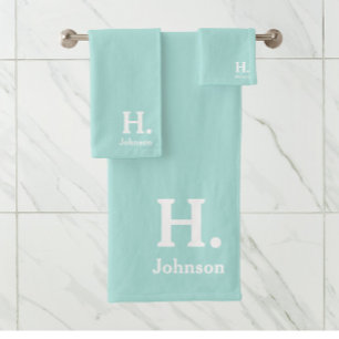 Light Teal Monogrammed  Bath Towel Set