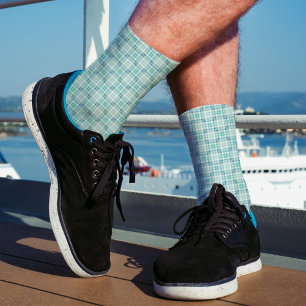 Light Teal Plaid Pastel Pattern Tartan Powder Blue Socks