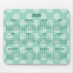 Light Teal Polka Dot Hunter Green 2026 Calendar Mouse Mat